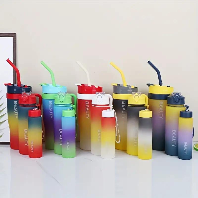 Portable 3 In 1 3pcs/set Sports Drinking Water Bottle With Straw Motivational Water Bottles In Travel (random Color)