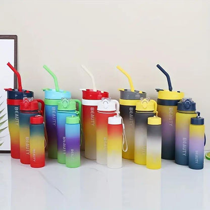Portable 3 In 1 3pcs/set Sports Drinking Water Bottle With Straw Motivational Water Bottles In Travel (random Color)