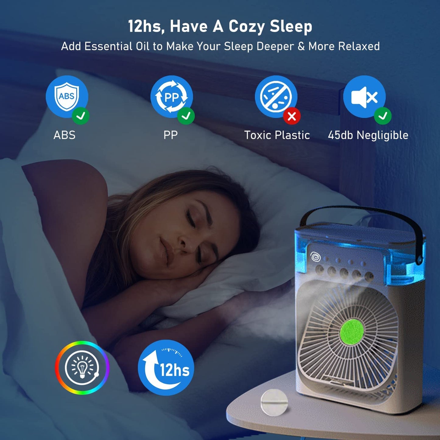 Portable Mini Air Conditioner Fan, USB Electric With Led Night Light, And Humidifier Function