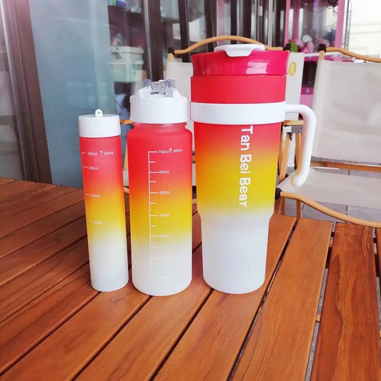 Portable 3 In 1 3pcs/set Sports Drinking Water Bottle With Straw Motivational Water Bottles In Travel (random Color)