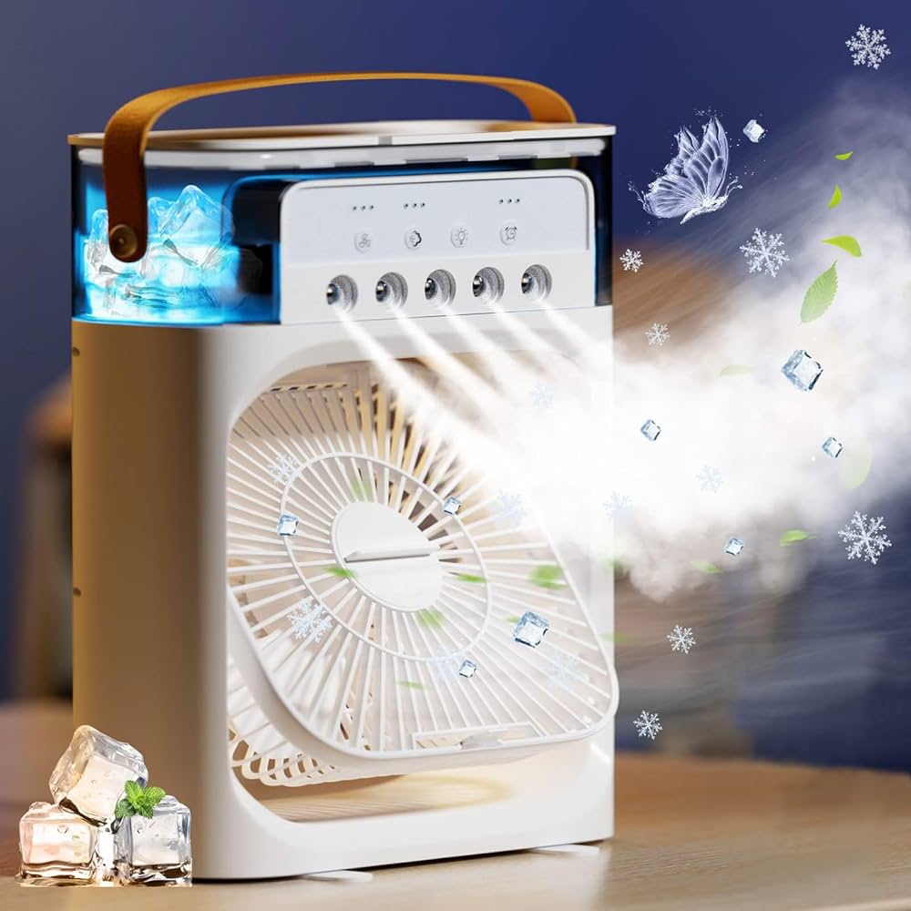 Portable Mini Air Conditioner Fan, USB Electric With Led Night Light, And Humidifier Function