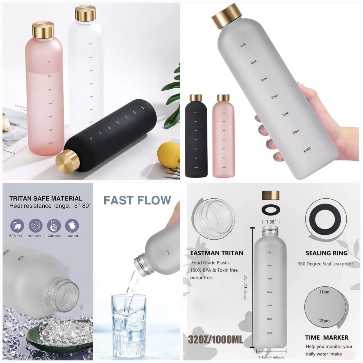 1l Motivational Water Bottle 32oz Reusable Plastic Drinking Bottle With Time Marker Leakproof Fashion Style Bottle For Travel