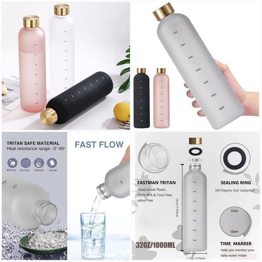 1l Motivational Water Bottle 32oz Reusable Plastic Drinking Bottle With Time Marker Leakproof Fashion Style Bottle For Travel