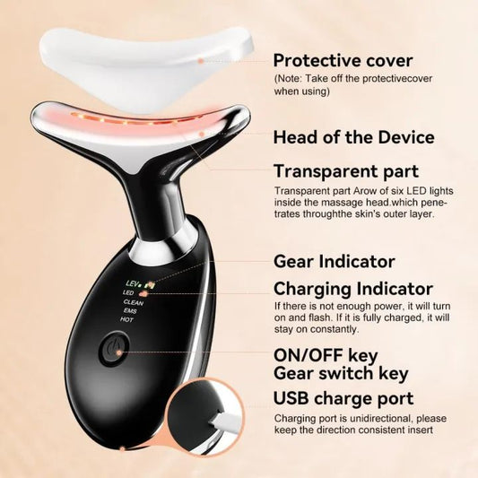 Neck Face Massager Skin Care Facial Massage Device with 3 Color Modes